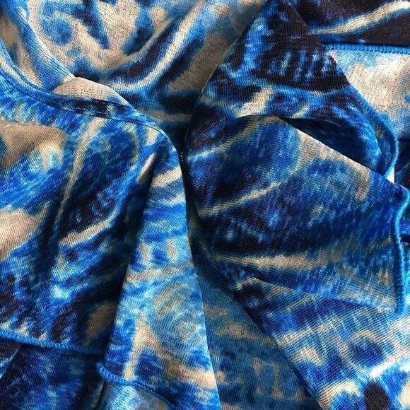 Susan Graver S Blue Swirl Statement Ruffle Collar Liquid Knit Cardigan - Picture 8 of 8